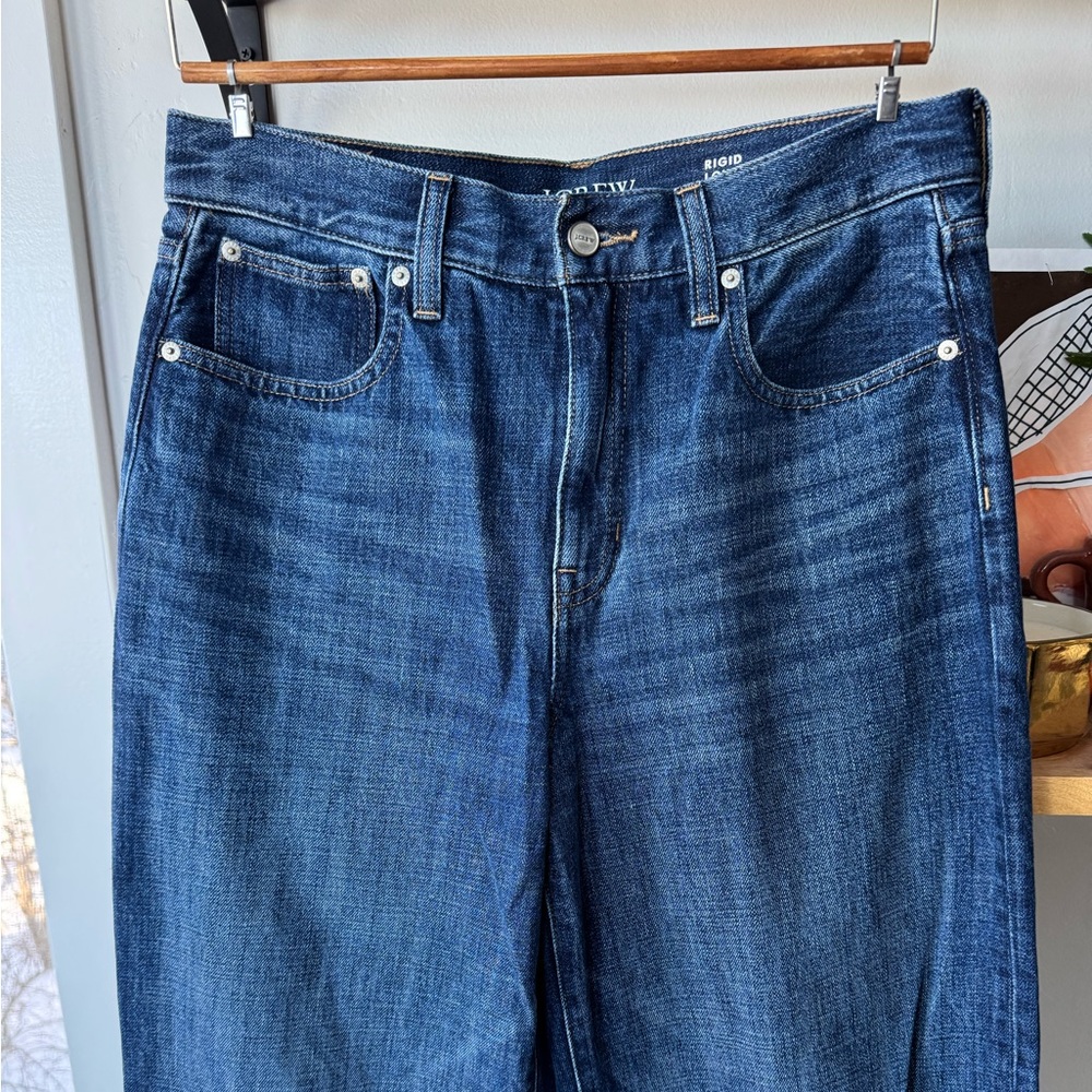 J. Crew High-Rise Wide-Leg Cuffed Jeans in Medium Blue - Picture 3 of 16